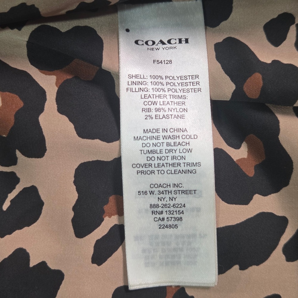 Coach Quilted Bomber Jacket Womens S Black Leopard Print Lining Baggy Oversized - Picture 8 of 11